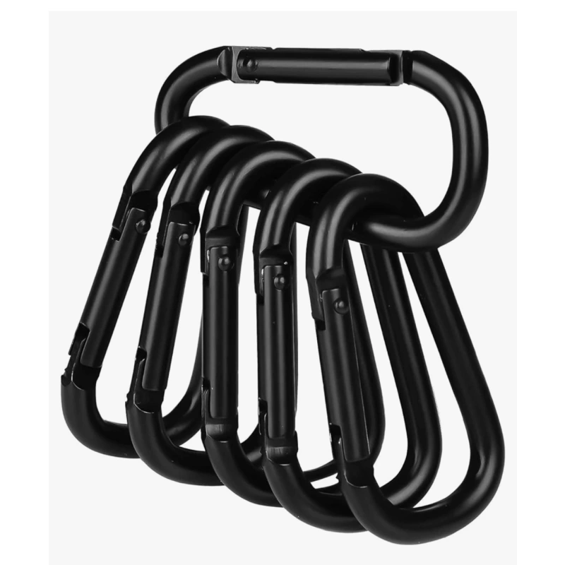 Multiple black carabiners